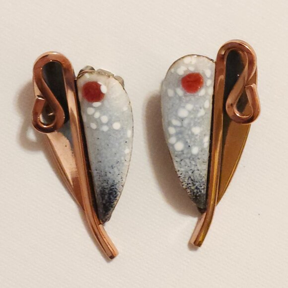 Vintage Matisse Renoir Copper Lily Leaf Clip On Earring Set STAMPED - Picture 1 of 6